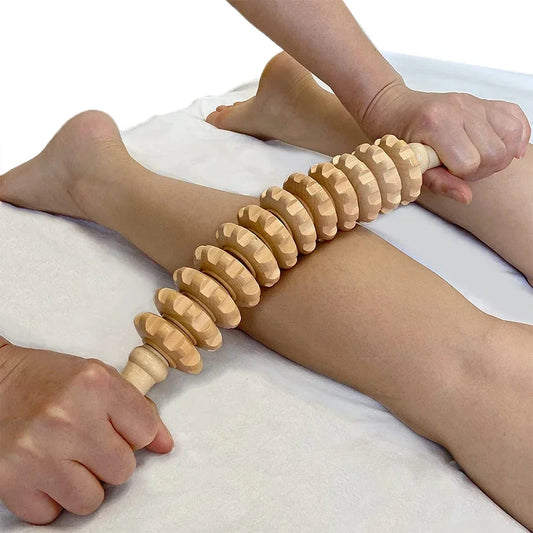 Wooden Body Fascia Massager – Grooved Gear Roller for Arms, Legs, Thighs & Back Relaxation