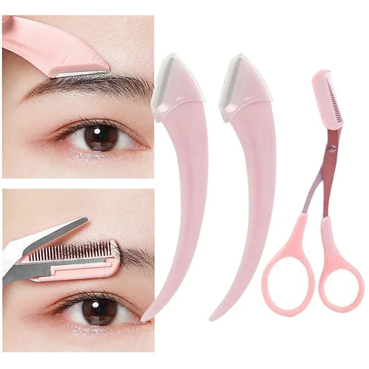 Karsyngirl 1/2/3pcs Eyebrow Trimming Knife Set – Face Razors & Scissors with Comb for Women