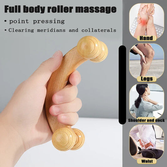 Wooden Manual Massage Roller – Deep Tissue Massager for Face, Neck, Back & Legs