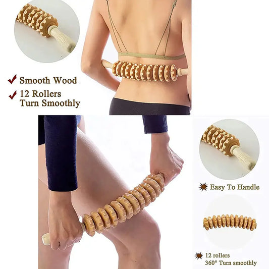 Wooden Body Fascia Massager – Grooved Gear Roller for Arms, Legs, Thighs & Back Relaxation