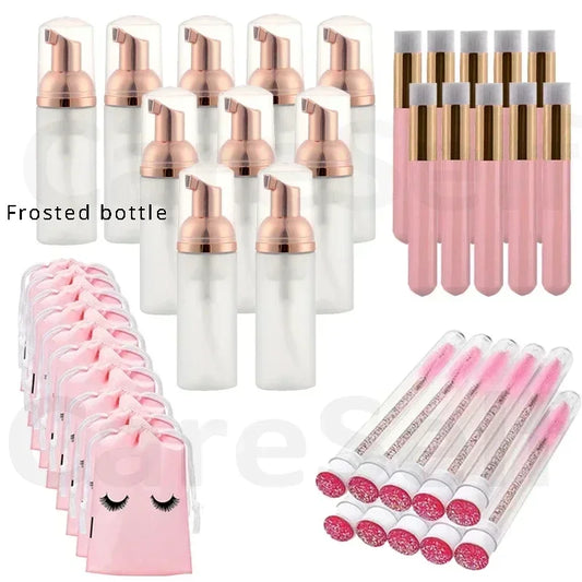 40pcs Lash Shampoo Bottles & Brushes Set – Foam Pump Dispenser & Deep Cleaning Tools for Eyelash Extensions