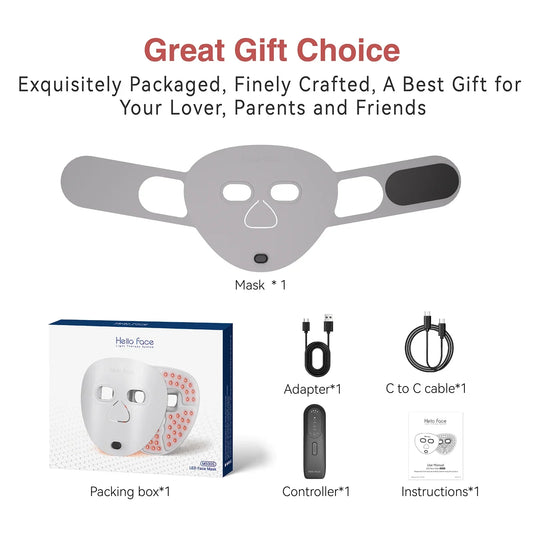 Hello Face Wireless Red & Near-Infrared Light Therapy Mask – Ultra-Light, Professional Anti-Aging Facial Device