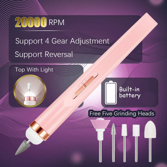 YIKOOLIN 5‑in‑1 Electric Nail Polish Drill Machine – USB Rechargeable Portable Manicure Set