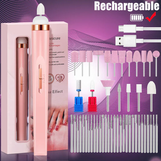 YIKOOLIN 5‑in‑1 Electric Nail Polish Drill Machine – USB Rechargeable Portable Manicure Set