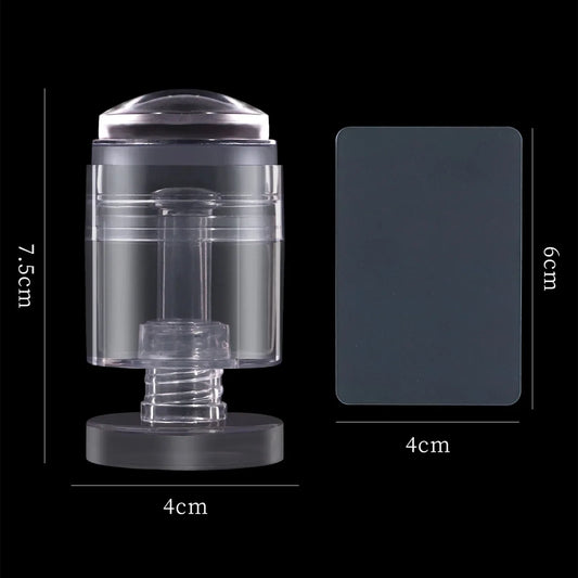 1 Set Mirror Nail Stamper Kit – Clear Silicone Stamper with Scraper & Stamping Plates for Nail Art