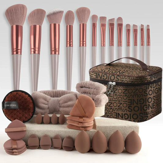 Beginner-Friendly 38pcs Makeup Kit – Brushes, Blending Sponge & Storage Bag