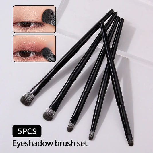 5pcs Black Natural Eye Makeup Brush Set – Soft Synthetic Professional Tools