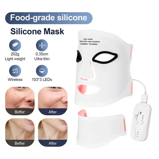 Silicone LED Face & Neck Mask – 7-Color Photon Light Therapy with Red & Infrared for Skin Repair & Rejuvenation