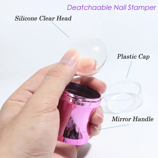 1 Set Mirror Nail Stamper – Clear Silicone Head with Scraper & Stamping Plates Kit (LY1033-1)