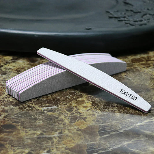 100/180 Grit Half Moon Nail File Buffer – Double-Sided Sanding Tool for Gel Polish & Manicure