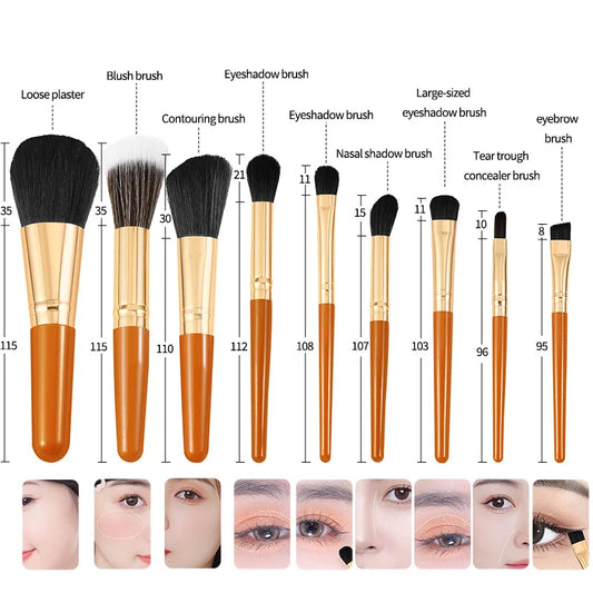 9pcs Multifunctional Makeup Brush Set – Soft & Fluffy Professional Beauty Tools