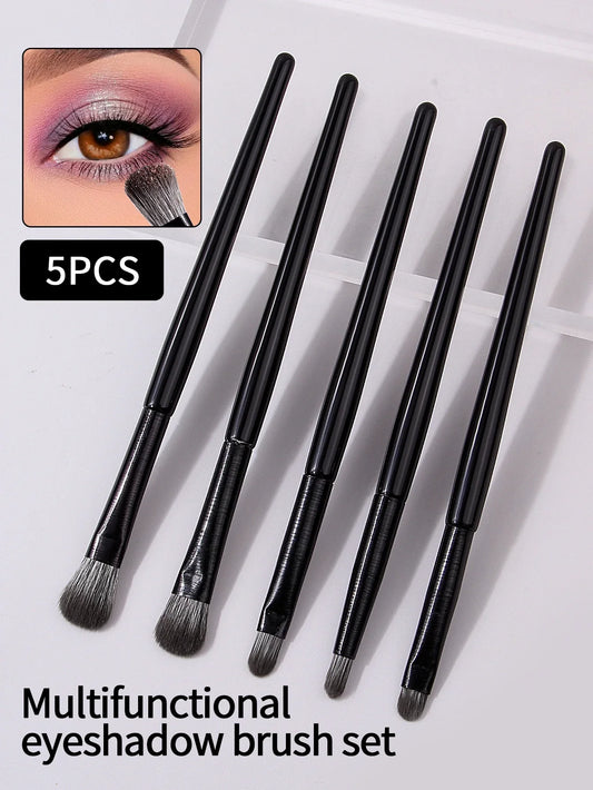 5pcs Black Natural Eye Makeup Brush Set – Soft Synthetic Professional Tools